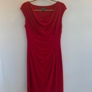 Lauren Ralph Lauren Deep Red Cowl Neck Sheath Dress Size 10